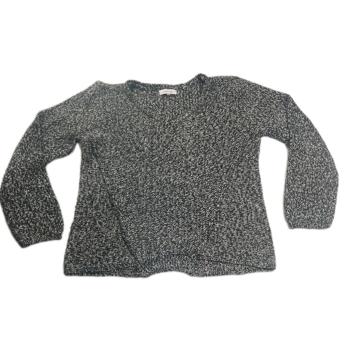 Calvin Klein Womens Plus Size Marled Knit Sweater Black White Size Xl